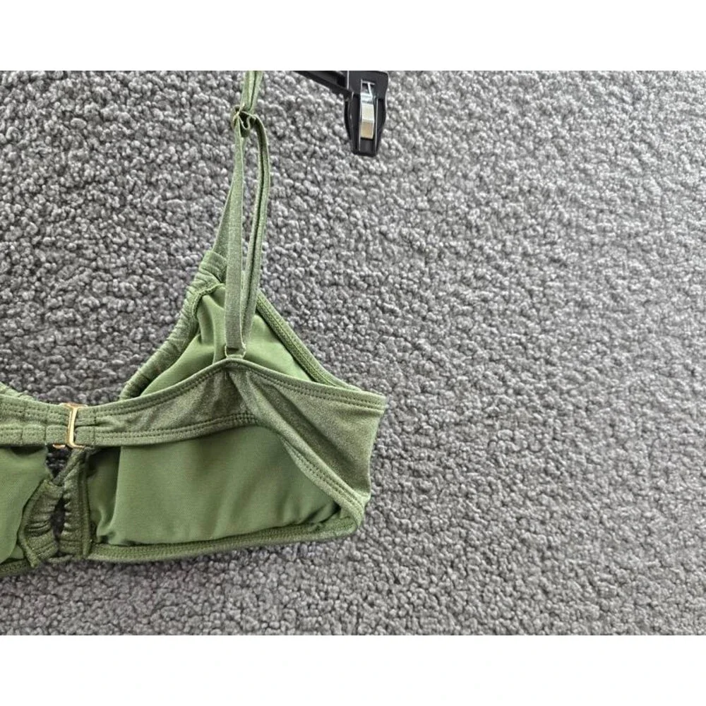 Salt + Cove Solid Lurex Twist-Front Bralette Bikini Women's XL Olive Hook Back